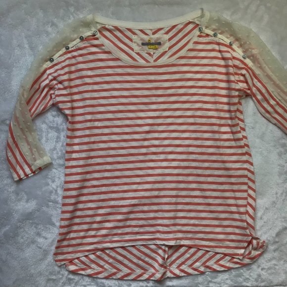 Little Yellow Button by Anthropologie Women's Button‎ Stripe Mabel Top Size XS - Picture 6 of 11